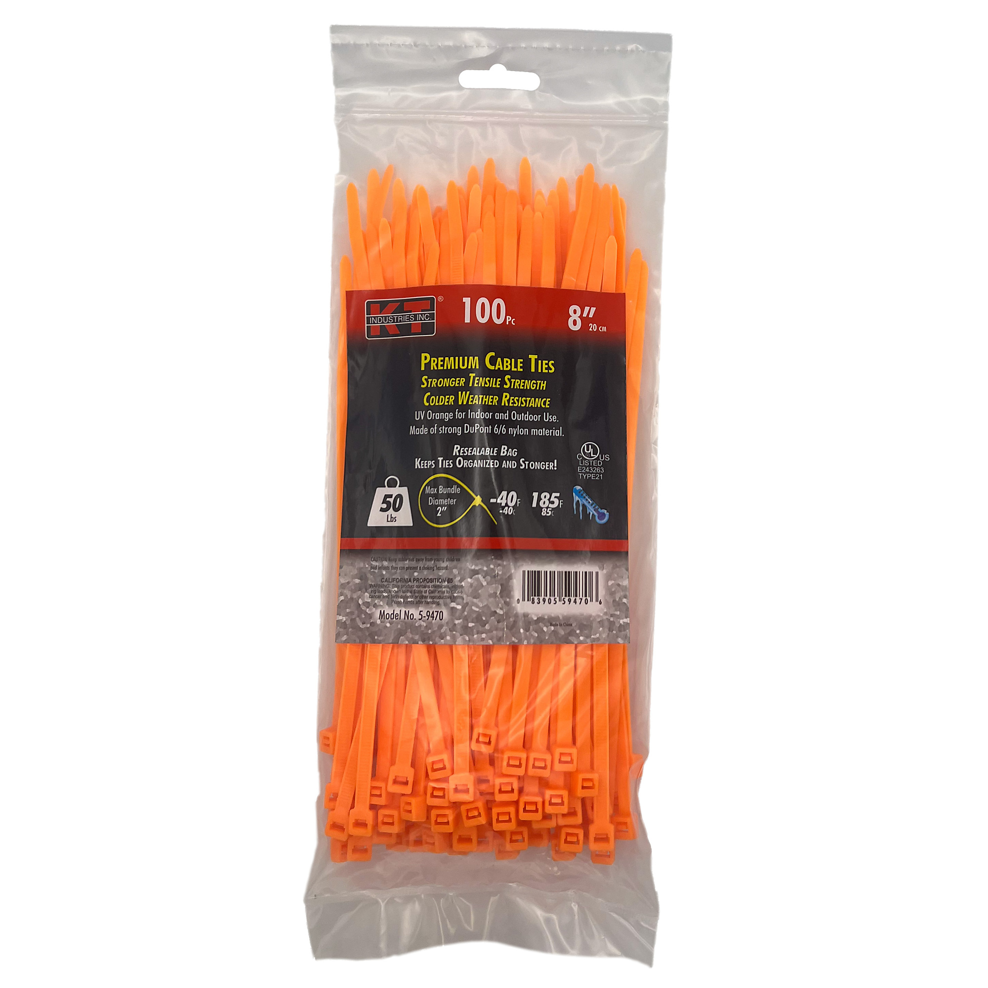 K-T Industries, 8" Orange Standard Duty, 100/Pk, Model # 5-9470